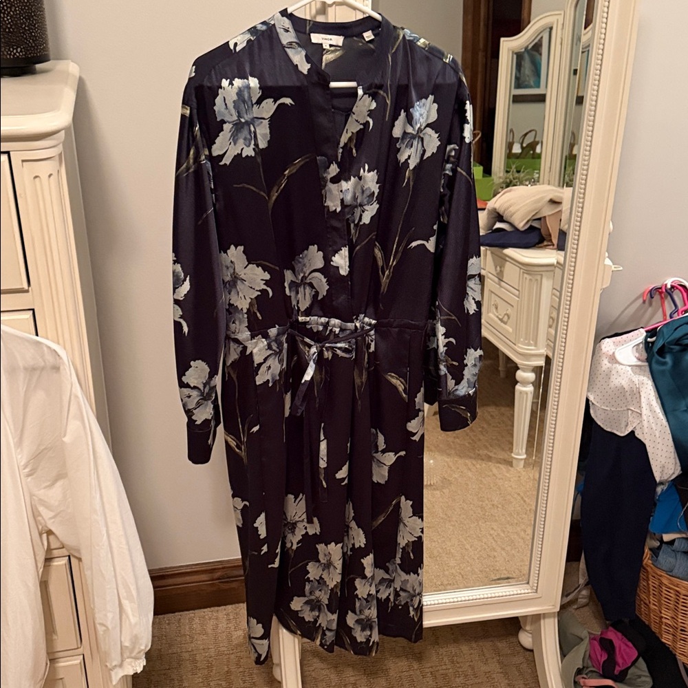 Vince Midnight Blue Floral Dress Medium
